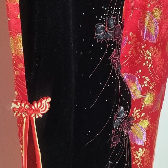 Kim fashion vintage XXL oriental cheongsam embroidered slit dress with neckline - Picture 3 of 9